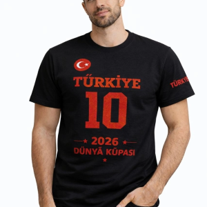 Erkek TÜRKİYE Baskılı Tişört 2026 Dünya Kupası Taraftar Forma T-Shirt – Siyah