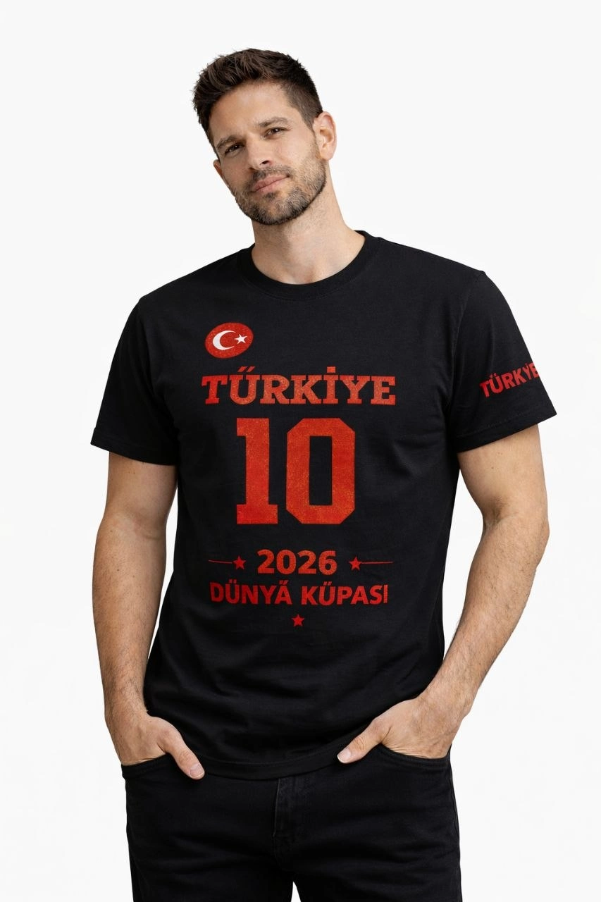 Erkek TÜRKİYE Baskılı Tişört 2026 Dünya Kupası Taraftar Forma T-Shirt – Siyah