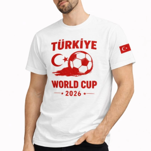 Erkek Türkiye World Cup 2026 Baskılı Tişört Futbol Temalı Forma T-Shirt – Beyaz