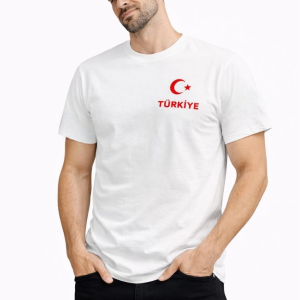 Erkek TÜRKİYE Ay Yıldız Baskılı Taraftar Forma T-Shirt – Beyaz