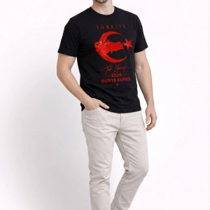 Erkek TÜRKİYE Ay Yıldız Baskılı Taraftar Forma T-Shirt – Siyah