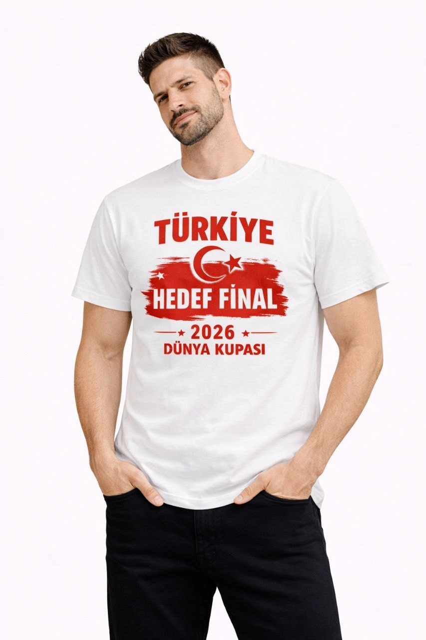 Erkek TÜRKİYE Baskılı Tişört Ay Yıldız 2026 Dünya Kupası Taraftar Forma T-Shirt – Beyaz