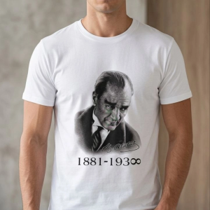 Erkek Atatürk Baskılı Tişört Kısa Kollu Bisiklet Yaka T-Shirt – Beyaz