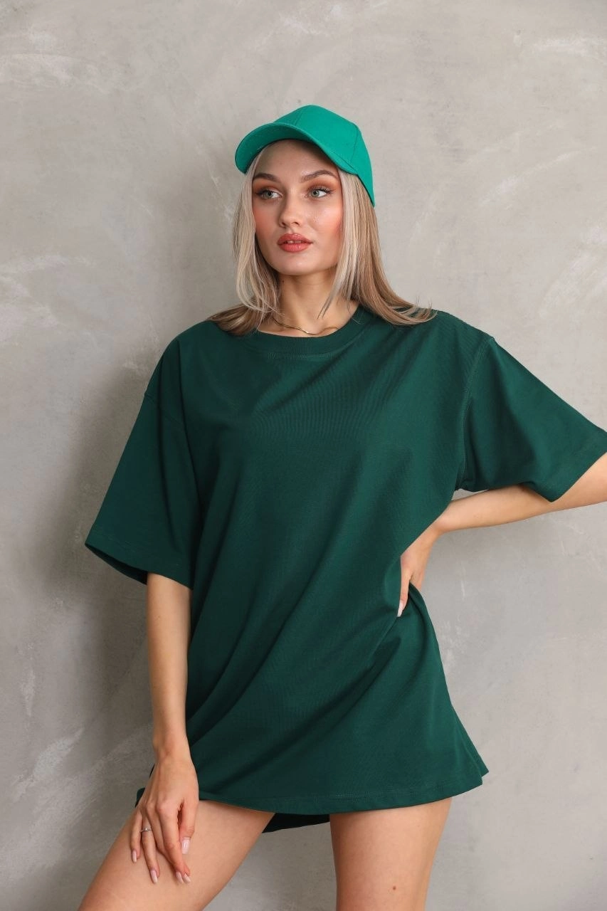 Kadın Regular Fit Tişört Bisiklet Yaka Yazlık Kısa Kol Basıc T-Shirt – Yeşil