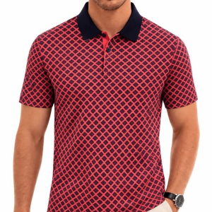 Erkek Pike Kumaş Polo Yaka Desenli Tişört Kısa Kol Yazlık T-Shirt – Kırmızı