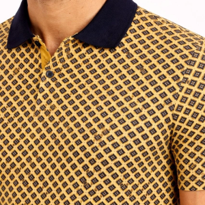 Erkek Pike Kumaş Polo Yaka Desenli Tişört Kısa Kol Yazlık T-Shirt – Sarı