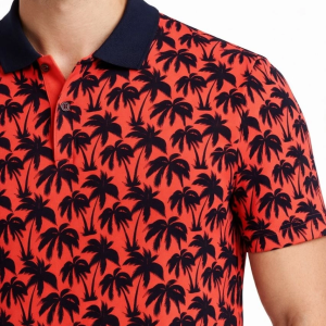 Erkek Pike Kumaş Polo Yaka Palmiye Desenli Tişört Kısa Kol Yazlık T-Shirt – Kırmızı
