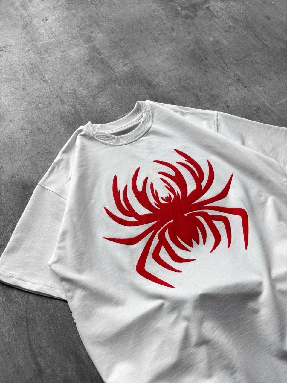 Erkek Örümcek Baskılı Tişört Kısa Kollu Bisiklet Yaka T-Shirt – Beyaz