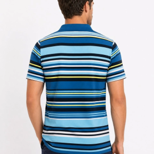 Erkek Çizgili Polo Yaka Tişört Kısa Kol Yazlık T-Shirt Regular Fit – Mavi
