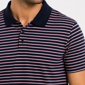 Erkek Pike Kumaş Gül Kurusu Çizgili Polo Yaka Tişört Kısa Kol T-Shirt – Siyah