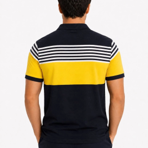 Erkek Pike Kumaş Çizgili Polo Yaka Tişört Kısa Kol Yazlık T-Shirt – Lacivert