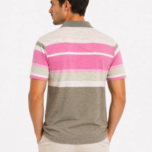 Erkek Flamlı Penye Çizgili Polo Yaka Tişört Kısa Kol Yazlık T-Shirt – Gri