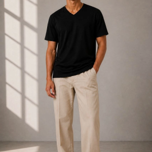 Erkek V Yaka Basic Tişört Kısa Kol Yazlık Regular Fit T-Shirt – Siyah