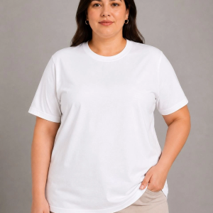 Kadın Battal Big Size Basic Tişört Bisiklet Yaka Rahat Kalıp T-Shirt – Beyaz