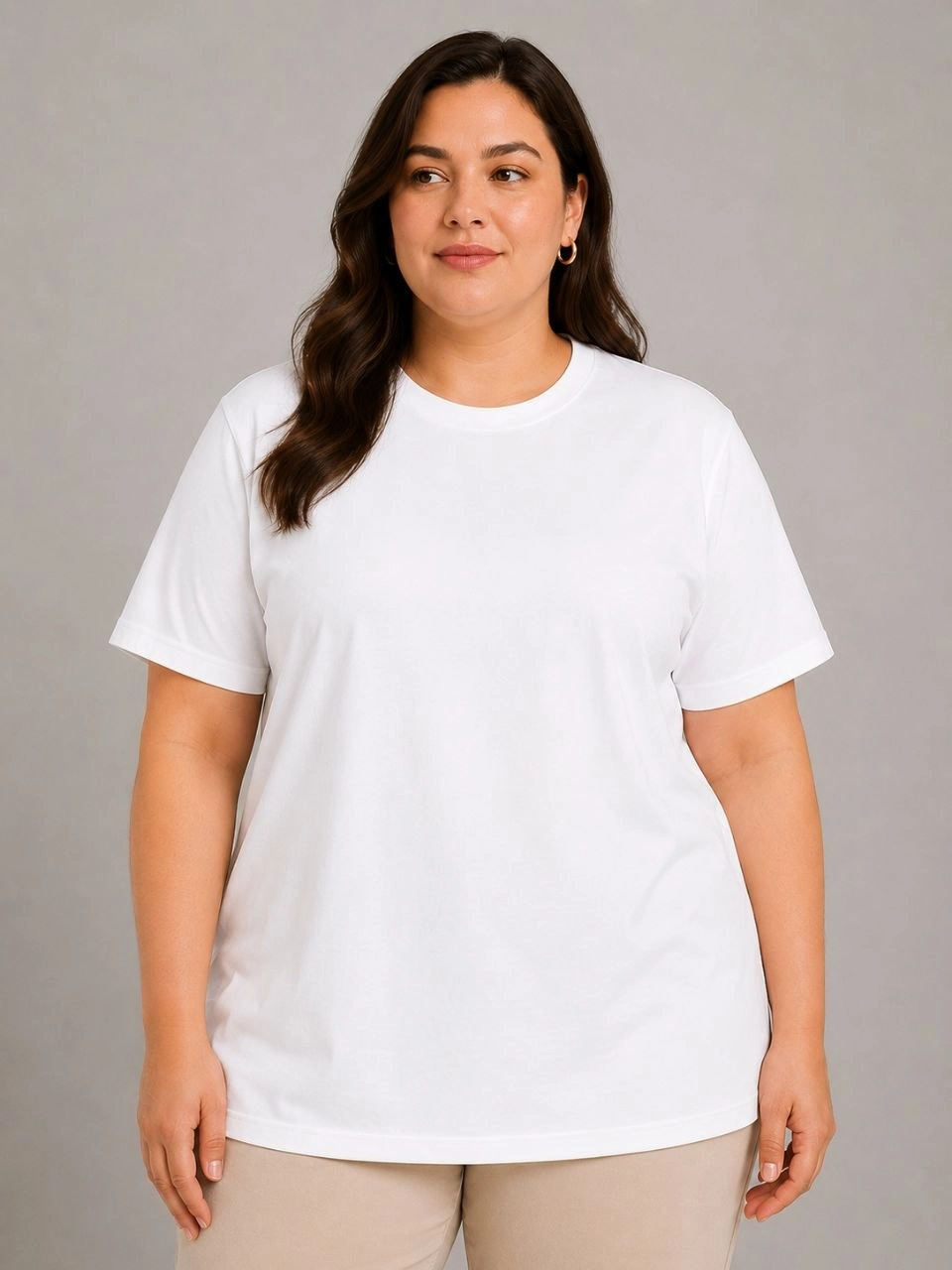 Kadın Battal Big Size Basic Tişört Bisiklet Yaka Rahat Kalıp T-Shirt – Beyaz