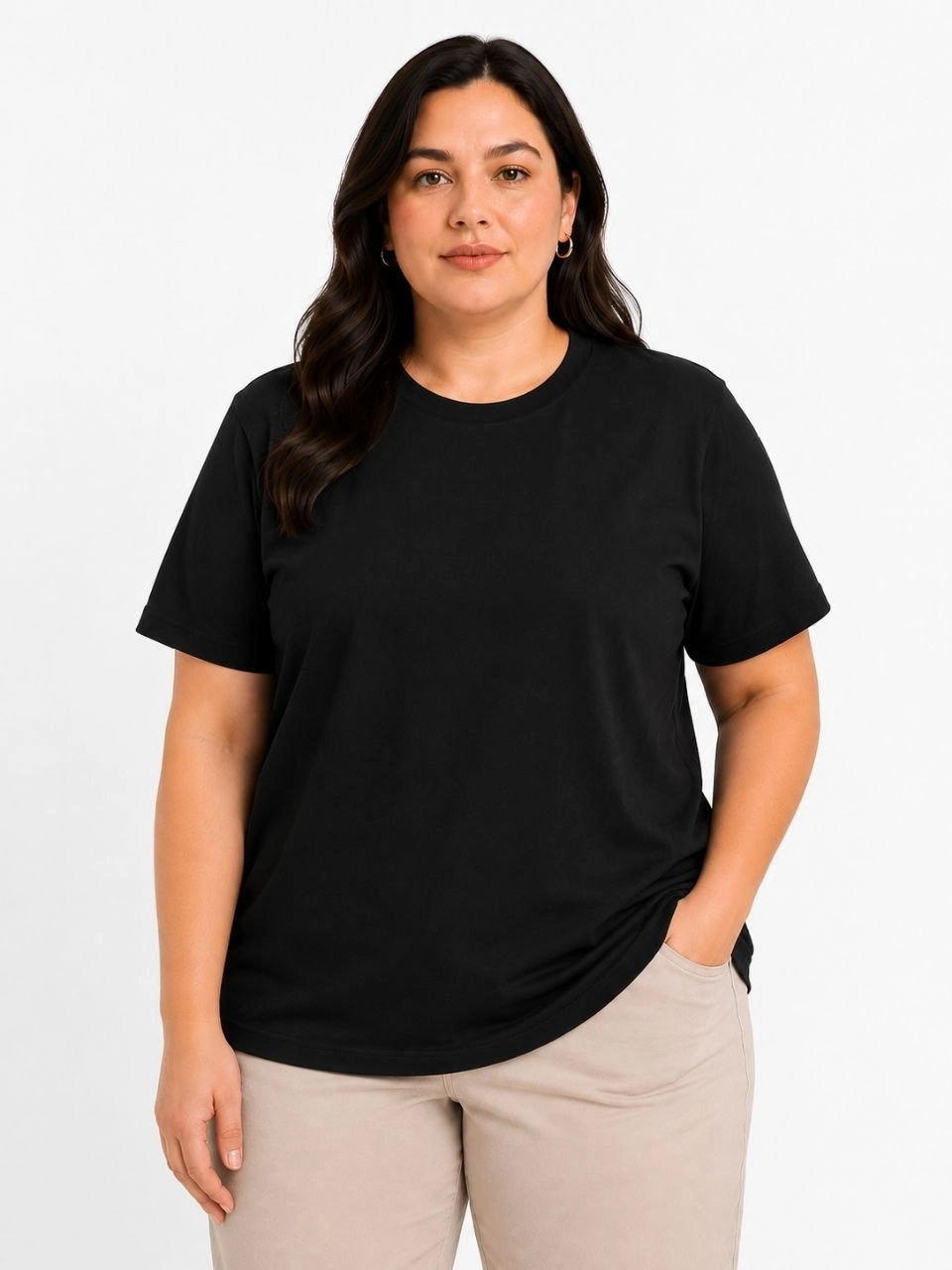Kadın Battal Big Size Basic Tişört Bisiklet Yaka Rahat Kalıp T-Shirt – Siyah