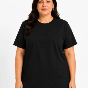 Kadın Battal Big Size Basic Tişört Bisiklet Yaka Rahat Kalıp T-Shirt – Siyah