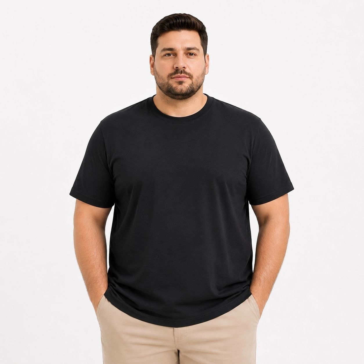 Erkek Battal Big Size Basic Tişört Bisiklet Yaka Rahat Kalıp T-Shirt – Siyah