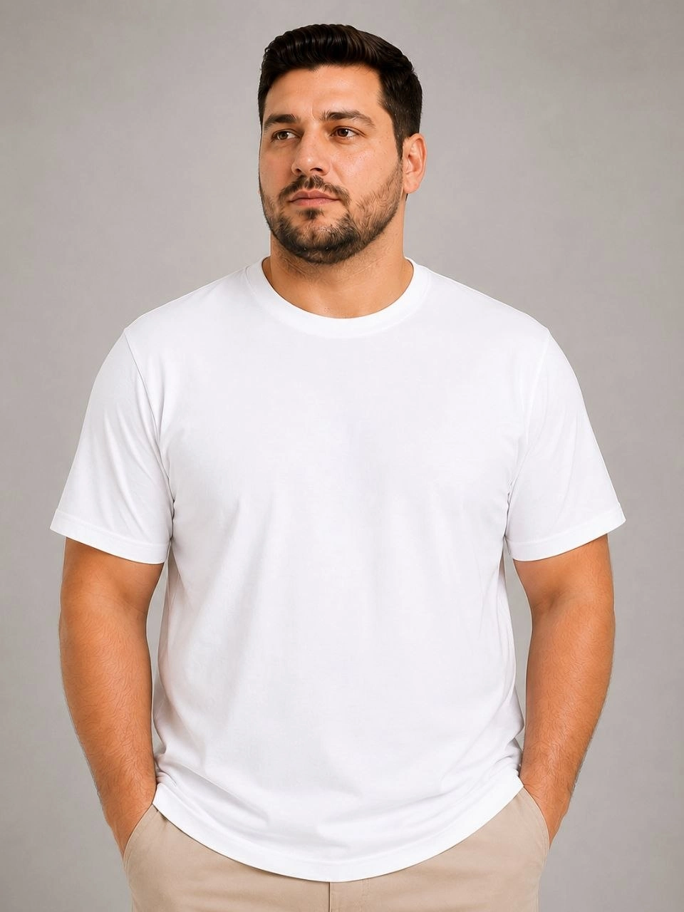 Erkek Battal Big Size Basic Tişört Bisiklet Yaka Rahat Kalıp T-Shirt – Beyaz