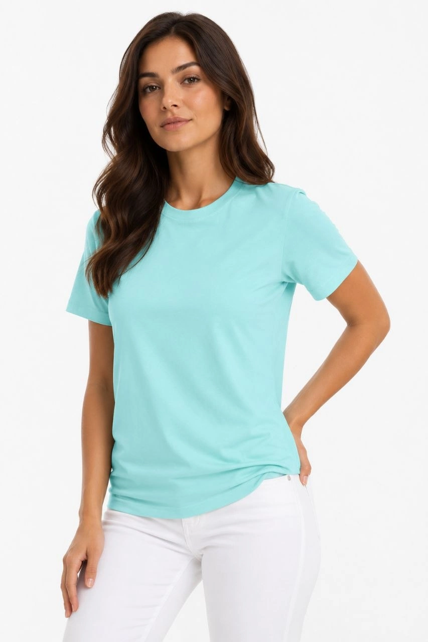 Kadın T-Shirt Bisiklet Yaka Slim Fit Likralı Tişört Günlük Basic Body – Turkuaz