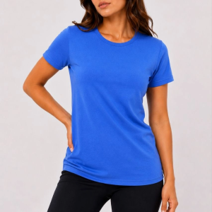 Kadın Basic Tişört Bisiklet Yaka Kısa Kol Günlük Yazlık Slim fit T-Shirt – Mavi