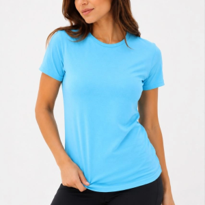 Kadın Basic Tişört Bisiklet Yaka Kısa Kol Günlük Yazlık Slim fit T-Shirt – Turkuaz