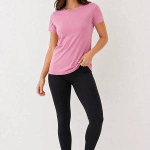 Kadın Basic Tişört Bisiklet Yaka Kısa Kol Günlük Yazlık Slim fit T-Shirt – Pembe