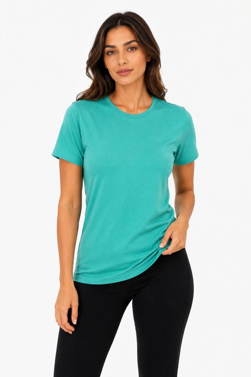 Kadın Basic Tişört Bisiklet Yaka Kısa Kol Günlük Yazlık Slim fit T-Shirt – Su Yeşili