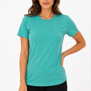 Kadın Basic Tişört Bisiklet Yaka Kısa Kol Günlük Yazlık Slim fit T-Shirt – Su Yeşili