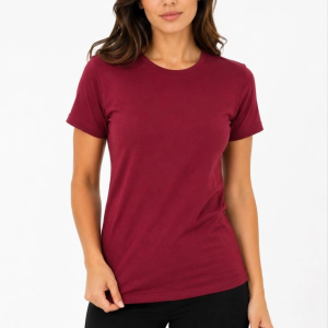 Kadın Basic Tişört Bisiklet Yaka Kısa Kol Günlük Yazlık Slim fit T-Shirt – Bordo