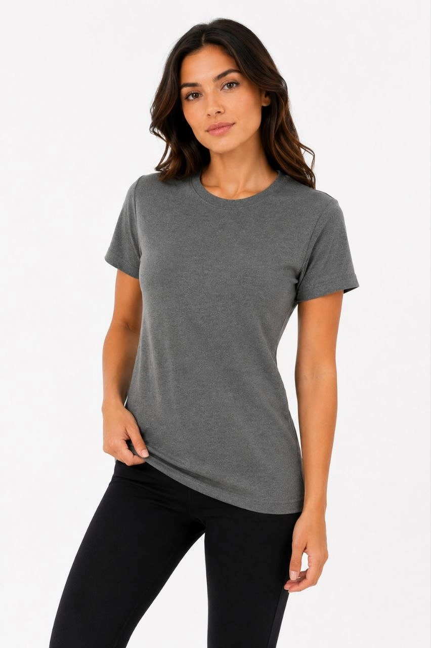 Kadın Basic Tişört Bisiklet Yaka Kısa Kol Günlük Yazlık Slim fit T-Shirt – Antrasit