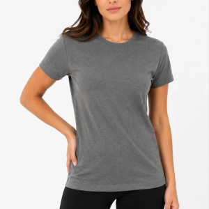 Kadın Basic Tişört Bisiklet Yaka Kısa Kol Günlük Yazlık Slim fit T-Shirt – Antrasit