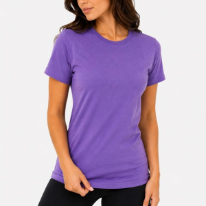 Kadın Basic Tişört Bisiklet Yaka Kısa Kol Günlük Yazlık Slim fit T-Shirt – Mor