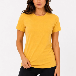 Kadın Basic Tişört Bisiklet Yaka Kısa Kol Günlük Yazlık Slim fit T-Shirt – Sarı