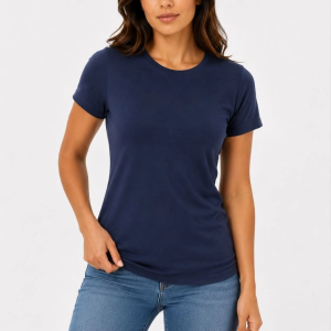 Kadın Basic Tişört Bisiklet Yaka Kısa Kol Günlük Yazlık Slim fit T-Shirt – Lacivert