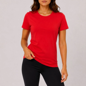 Kadın Basic Tişört Bisiklet Yaka Kısa Kol Günlük Yazlık Slim fit T-Shirt – Kırmızı