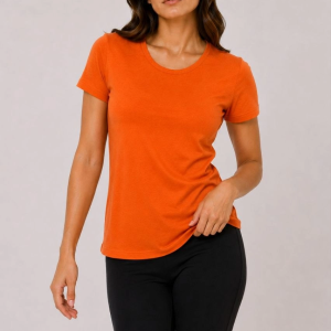 Kadın Basic Tişört Bisiklet Yaka Kısa Kol Günlük Yazlık Slim fit T-Shirt – Turuncu
