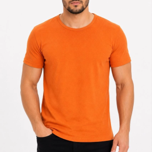 Erkek Basic Tişört Bisiklet Yaka Kısa Kol Günlük Yazlık Slim fit T-Shirt – Turuncu