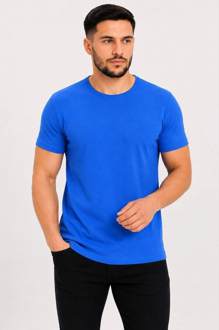 Erkek Basic Tişört Bisiklet Yaka Kısa Kol Günlük Yazlık Slim fit T-Shirt – Saks Mavisi