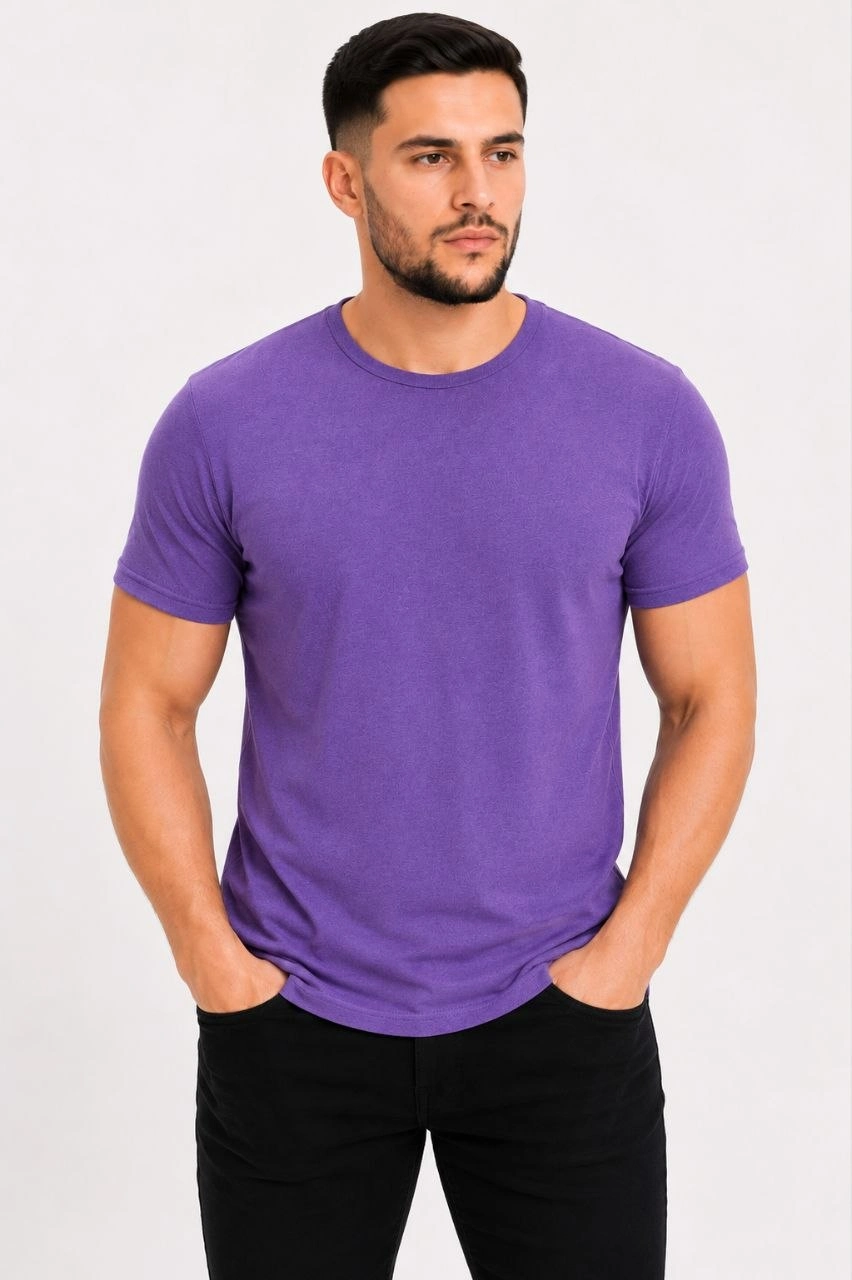 Erkek Basic Tişört Bisiklet Yaka Kısa Kol Günlük Yazlık Slim fit T-Shirt – Mor