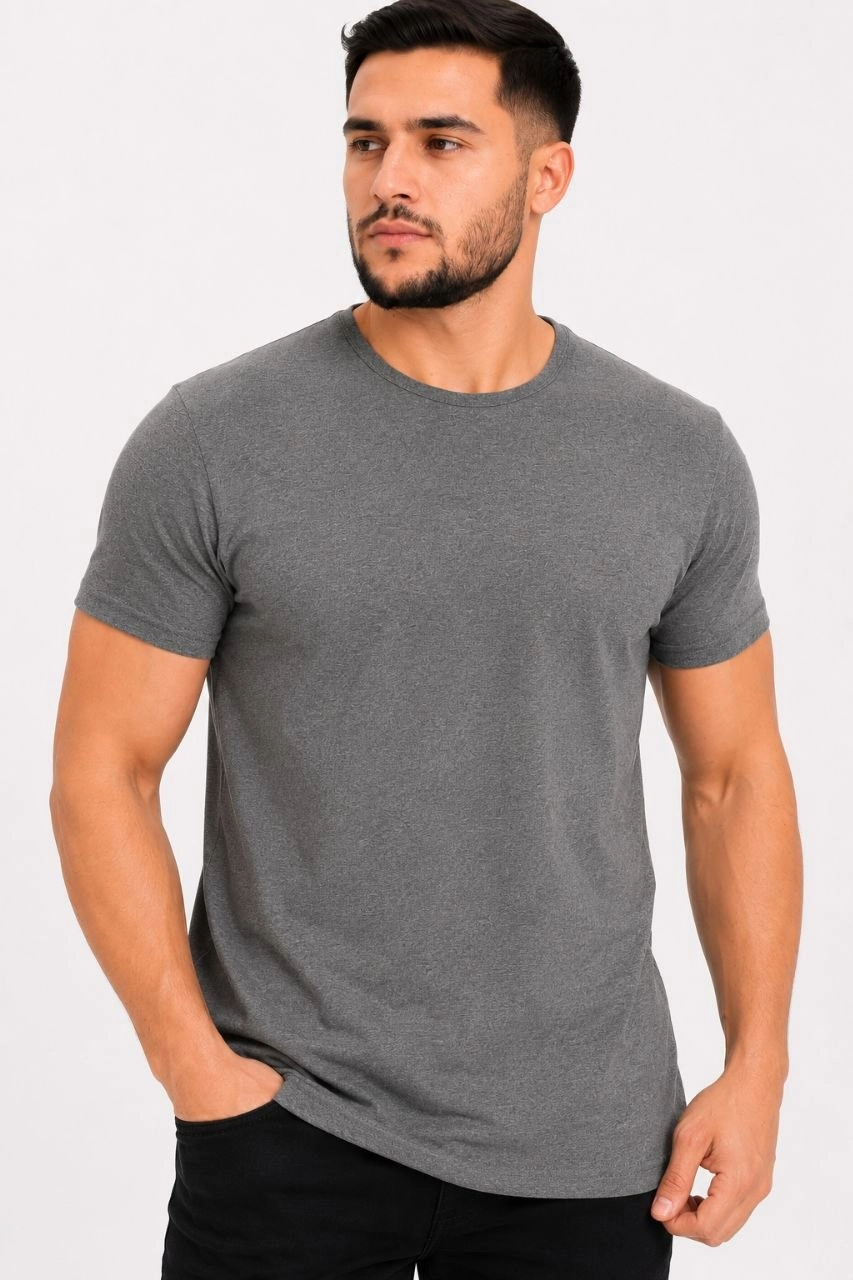 Erkek Basic Tişört Bisiklet Yaka Kısa Kol Günlük Yazlık Slim fit T-Shirt – Antrasit