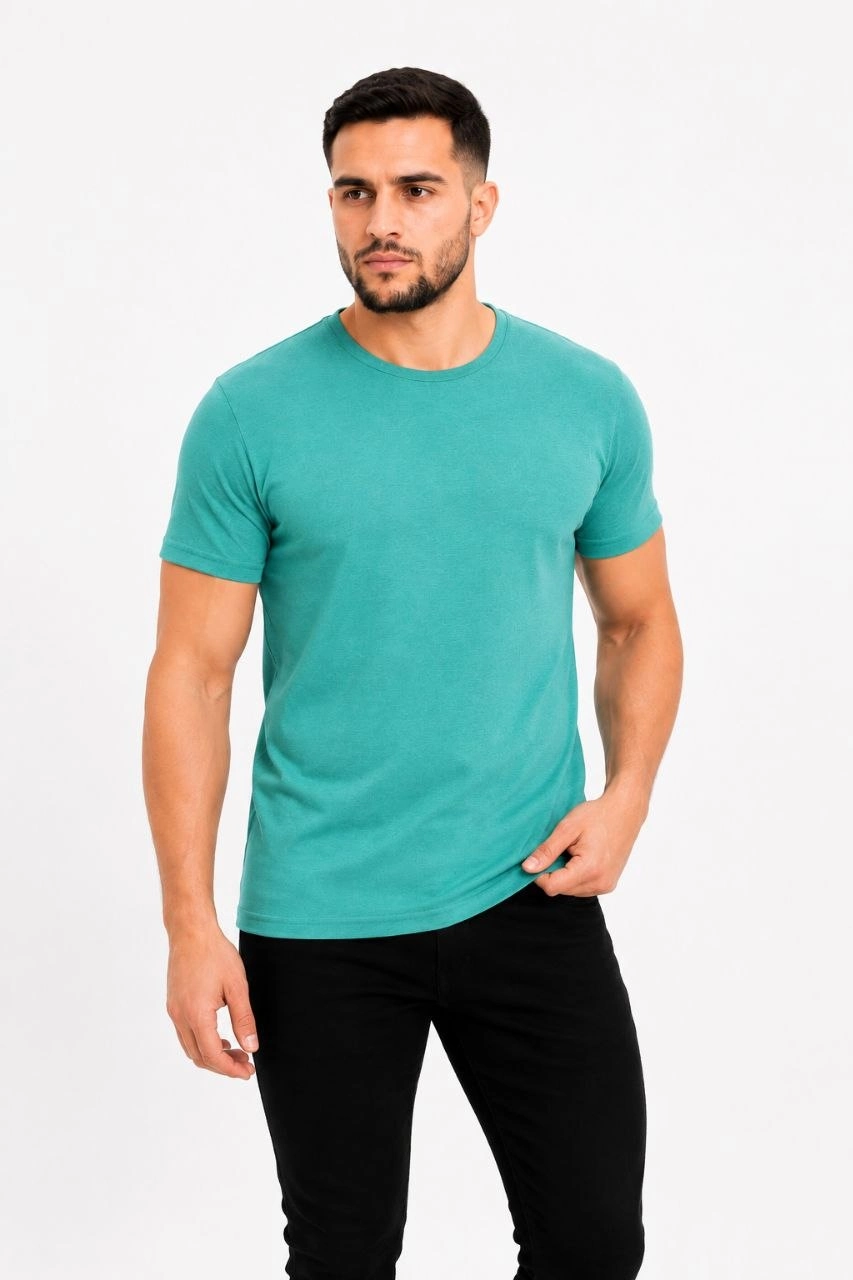 Erkek Basic Tişört Bisiklet Yaka Kısa Kol Günlük Yazlık Slim fit T-Shirt – Su Yeşili