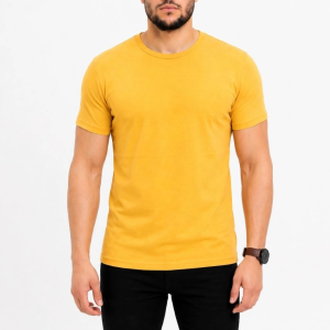 Erkek Basic Tişört Bisiklet Yaka Kısa Kol Günlük Yazlık Slim fit T-Shirt – Sarı