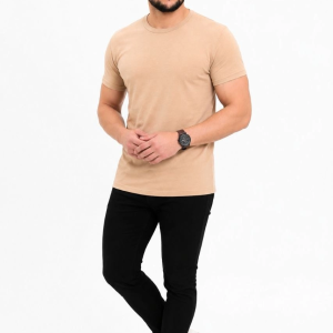 Erkek Basic Tişört Bisiklet Yaka Kısa Kol Günlük Yazlık Slim fit T-Shirt – Bej