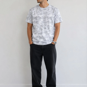 Erkek Batik Desenli Tişört Bisiklet Yaka Kısa Kol Regular Fit T-shirt – Gri