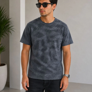 Erkek Batik Desenli Tişört Bisiklet Yaka Kısa Kol Regular Fit T-shirt – Füme