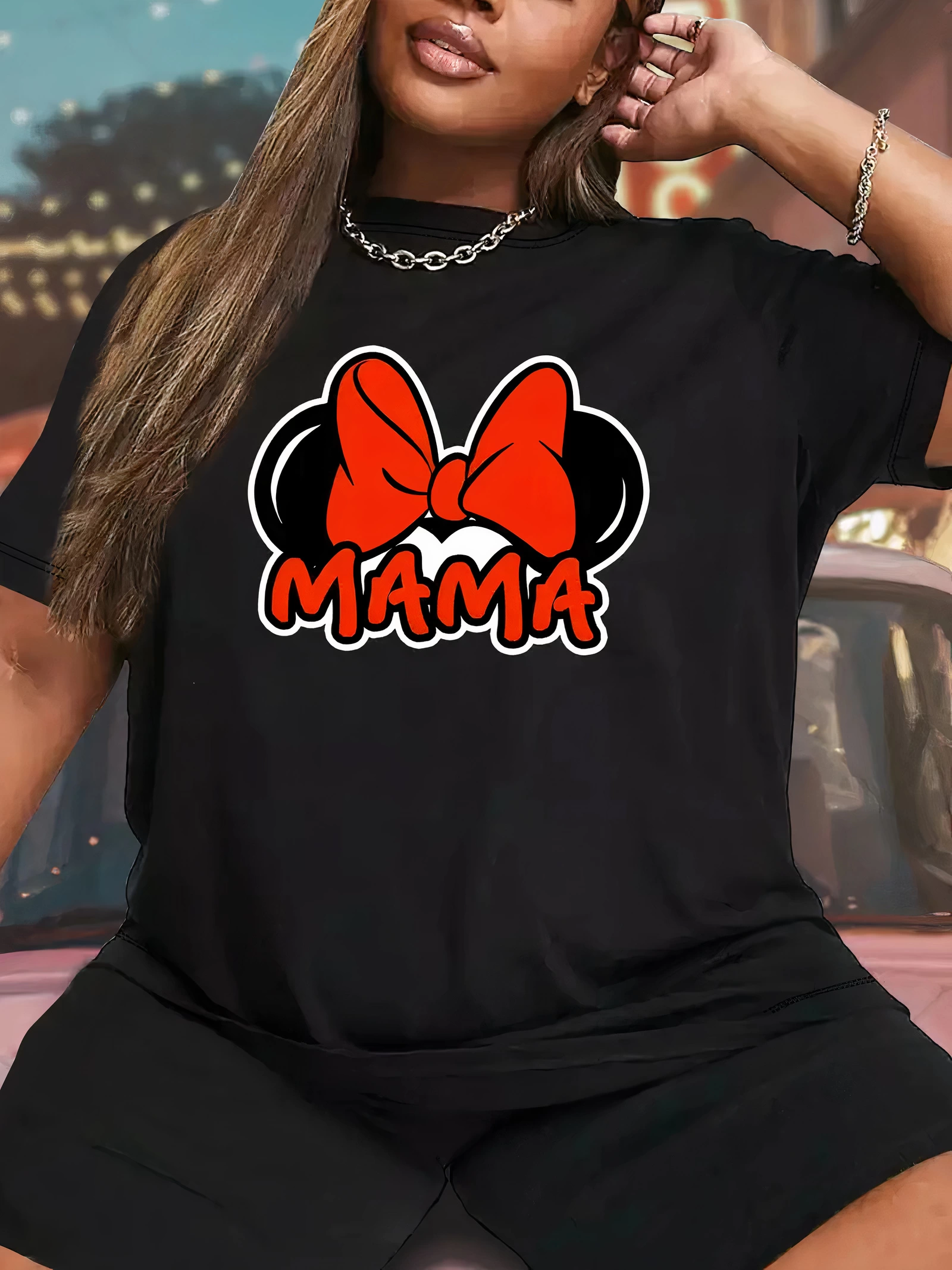 Anneler Günü Hediye Anne Temalı Baskılı Oversize Bisiklet Yaka T-shirt – Siyah
