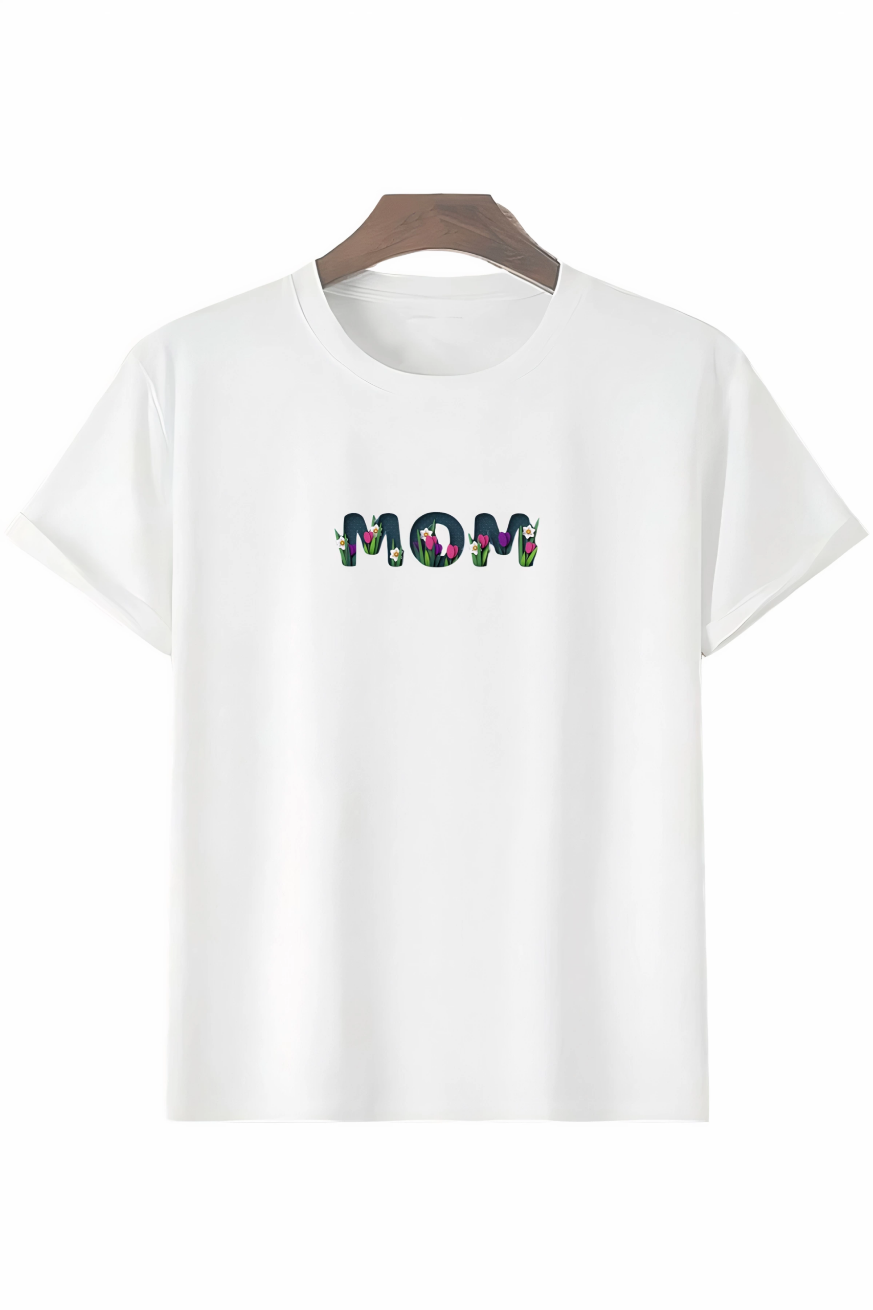 Anneler Günü Hediye Mom Çiçek Baskılı Oversize Bisiklet Yaka T-shirt – Beyaz