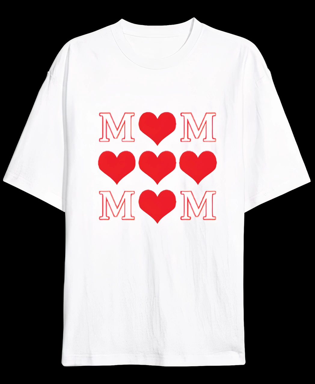 Anneler Günü Hediye MOM Kalp Baskılı Oversize Bisiklet Yaka T-shirt – Beyaz