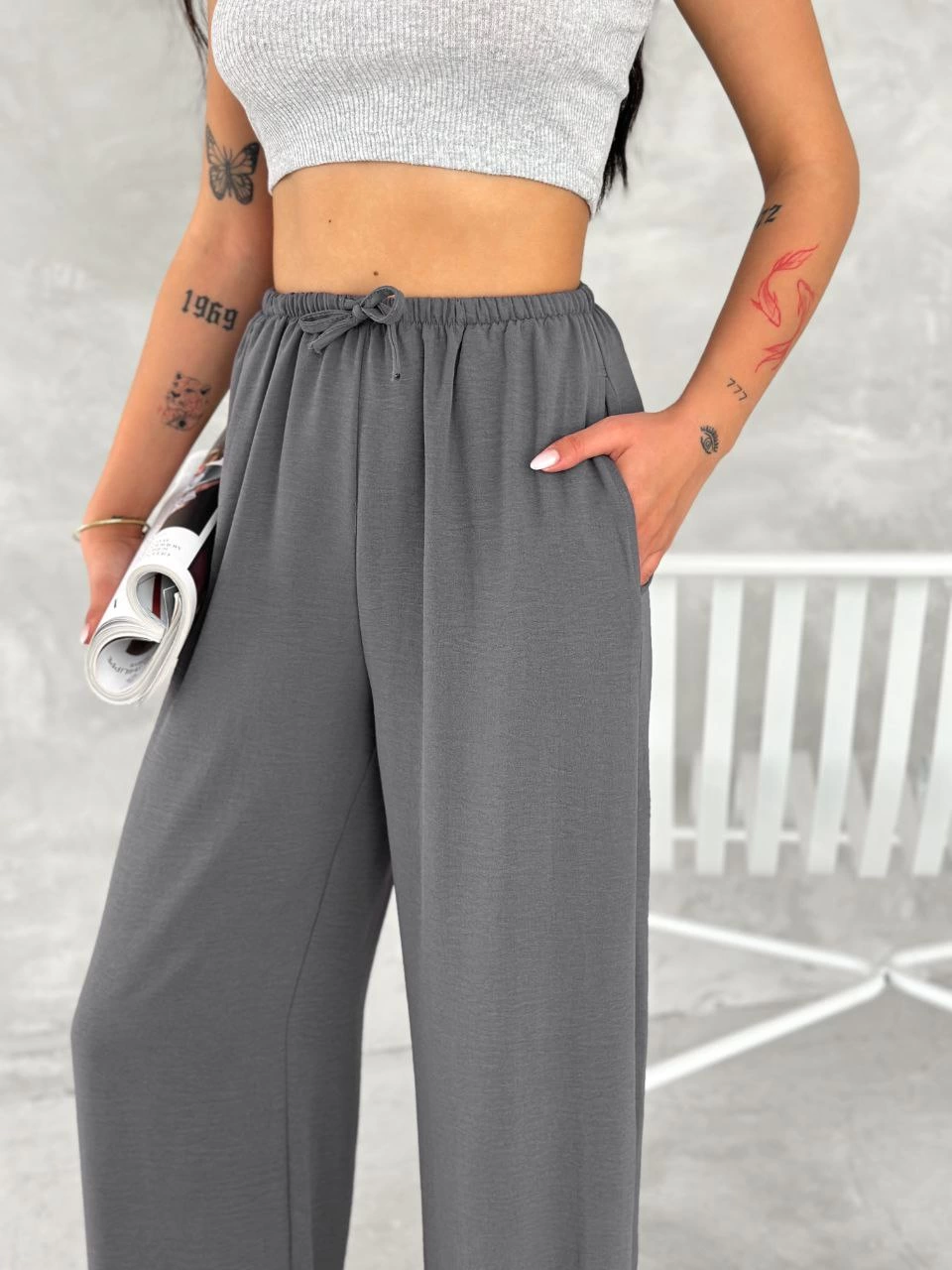 Kadın Ayrobin Oversize Kadın Pantolon – Füme